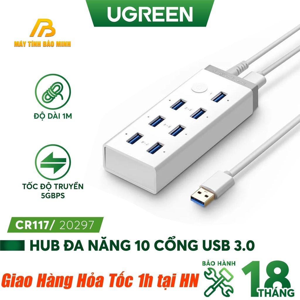 Hub USB 3.0 Chia Sang 10 cổng Ugreen 20297 - Hàng Chính Hãng