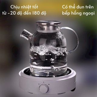 Bộ bình trà thủy tinh pha trà kèm khay gỗ
