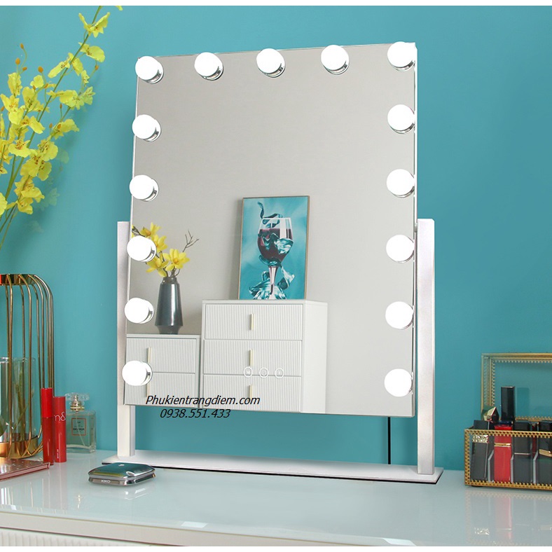 [Cao 58cm - 15 LED] Gương Để Bàn Trang Điểm Có Đèn LED Cỡ Lớn