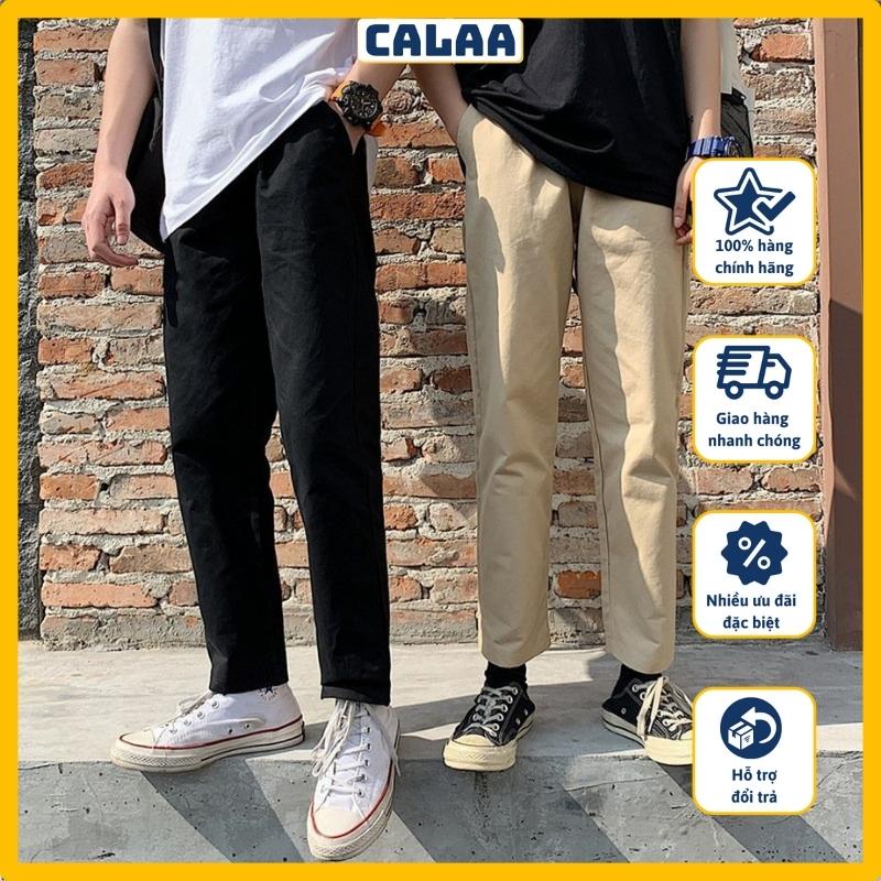 Quần Baggy Nam Nữ KAKI CALAA FAHISON Ống Suông Unisex - Kiểu quần kaki nam nữ thun 2 màu đen và be QB02