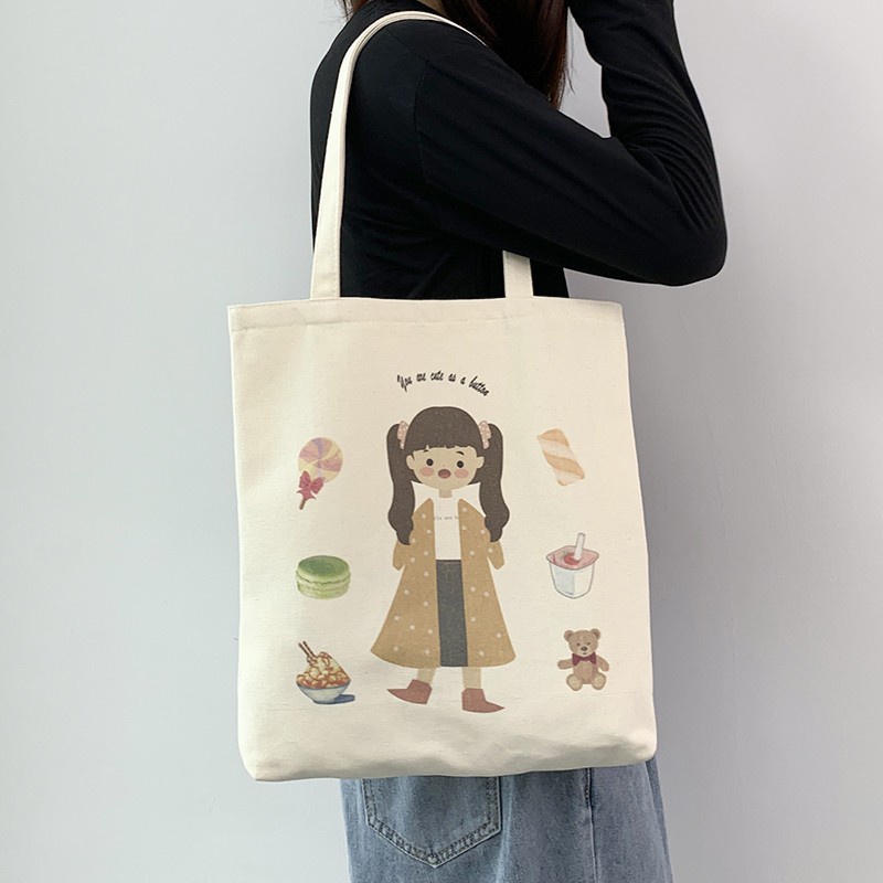 Túi Xách Canvas Cỡ Lớn Họa Tiết Hoạt Hình Đáng Yêu Cho Nữ