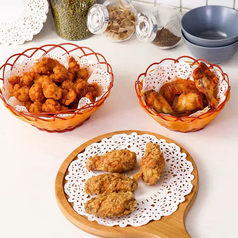 Giấy Thấm Dầu Thực Phẩm Đồ Ăn Chiên Rán 140 Tờ Giấy Thấm Dầu Ăn Lót Nồi Chiên Không Dầu Viền Hoa Đục Lỗ Đa Năng Tiện Lợi