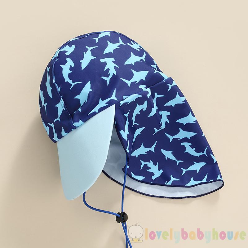 Bộ Đồ Bơi Dài Tay Họa Tiết Kẻ Sọc In Hình Cá Mập Hoạt Hình Kèm Quần Short Cho Bé Trai