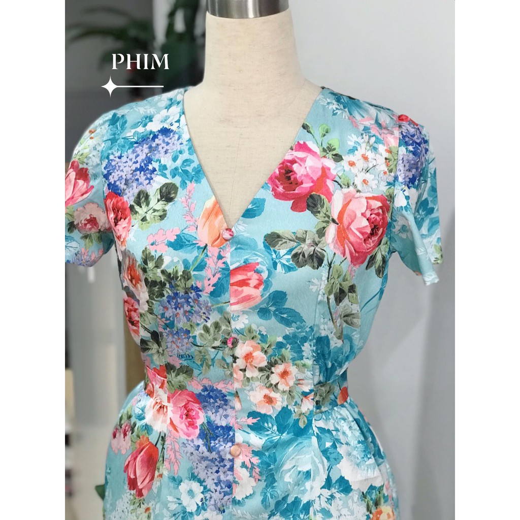 ĐÂM SUÔNG CỔ V THẮT DÂY EO- LỤA VÂN GỖ-LỤA PHÁP CAO CẤP