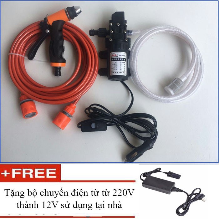 Máy rửa xe MIni cao cấp tặng kèm bộ chuyển đổi 12V sang 220V sử dụng tại nhà