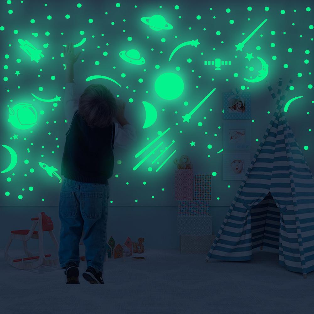 Đề Can Dán Tường Dạ Quang Hình Tàu Vũ Trụ Phát Sáng Trong Đêm Cho Phòng Ngủ Của Bé