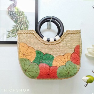 Túi cói xách tay vẽ lá sen [Món quà ý nghĩa dành tặng người phụ nữ yêu thương]