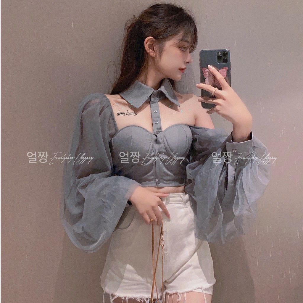 ÁO SƠ MI NỮ TAY DÀI PHỐI LƯỚI QUẢNG CHÂU