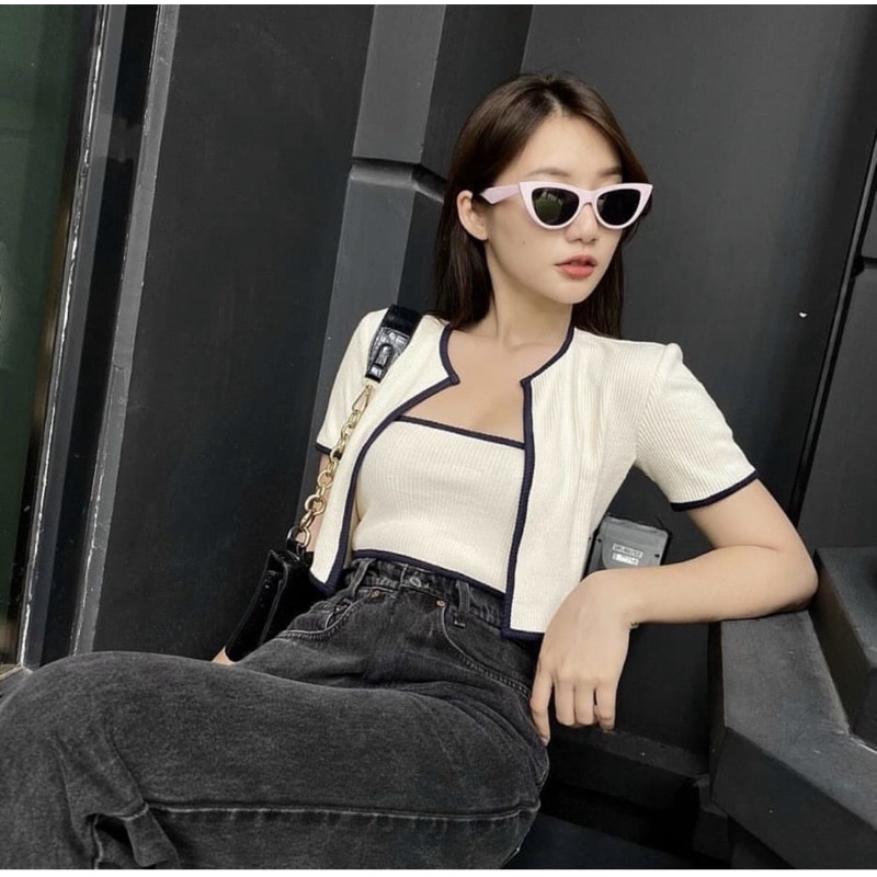 Set áo croptop kèm áo khoác ngoài chất thun mềm mịn YUMI BÁN SỈ Set 2 Áo Croptop Kèm Áo Ống Ulzzang