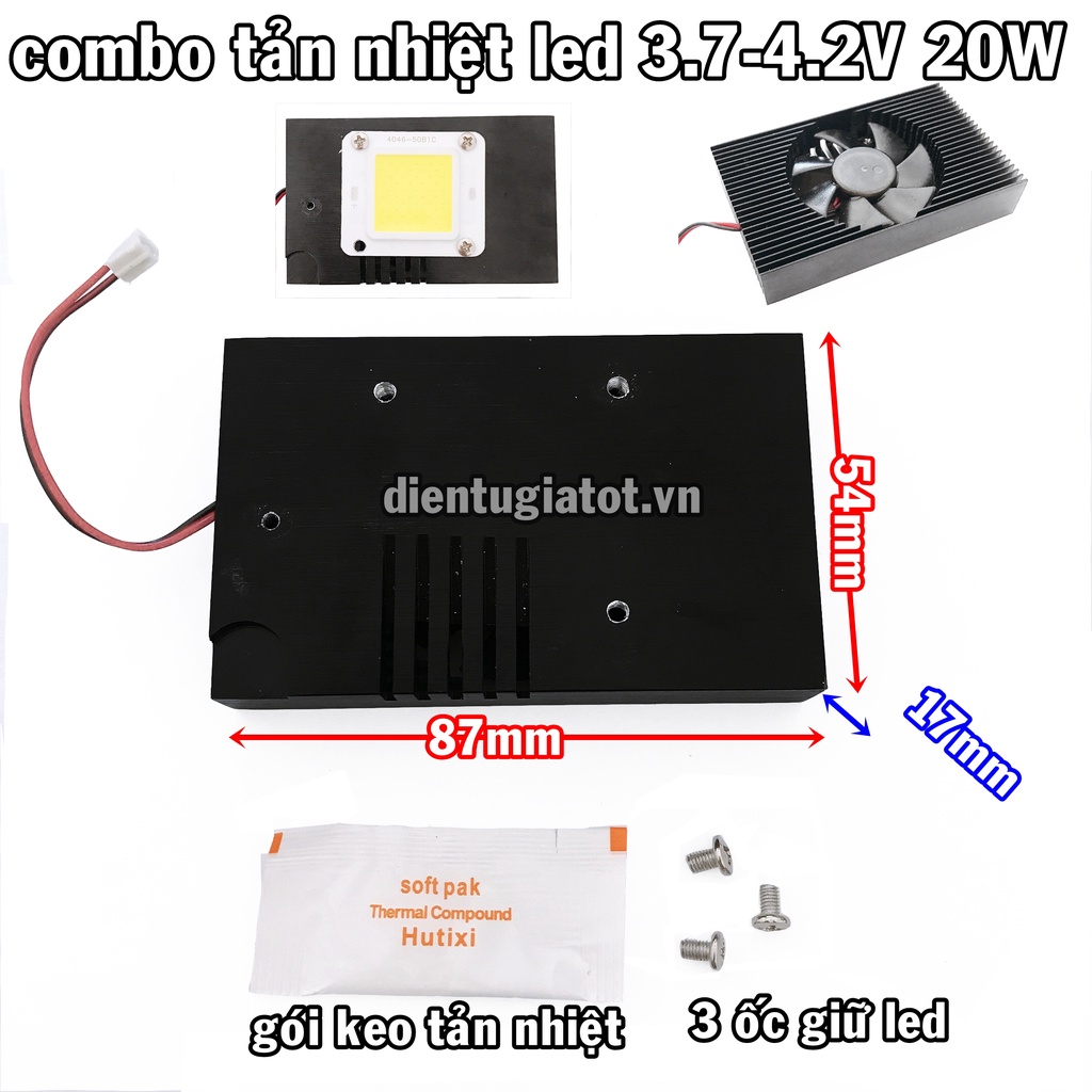 Combo bộ tản nhiệt cho led siêu sáng 3.7-4.2V 20W  mà shop đang bán