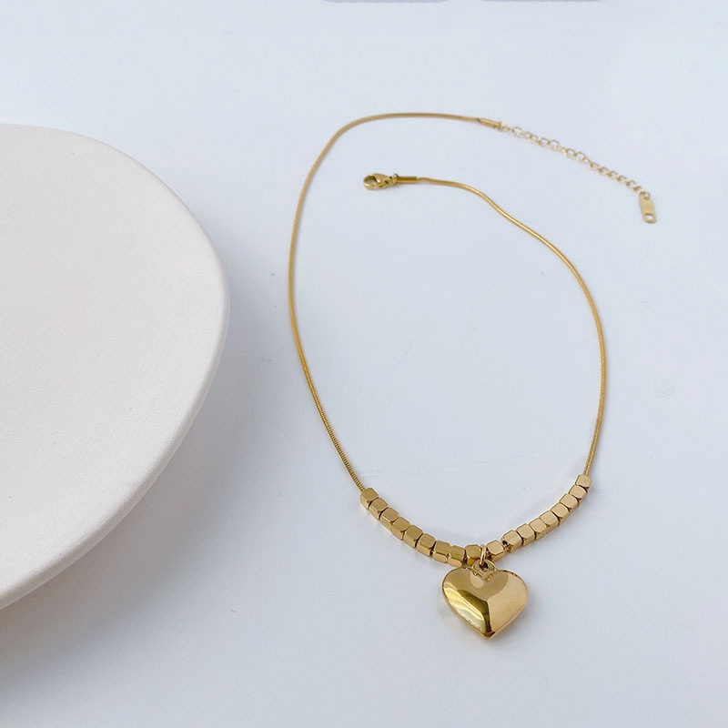 Vòng cổ thép titan mạ vàng 18K mặt hình trái tim đơn giản thời trang cho nữ