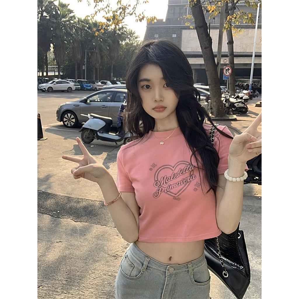 Áo Thun Dáng Ngắn Ngắn Ngắn Tay In Hình Trái Tim 63043