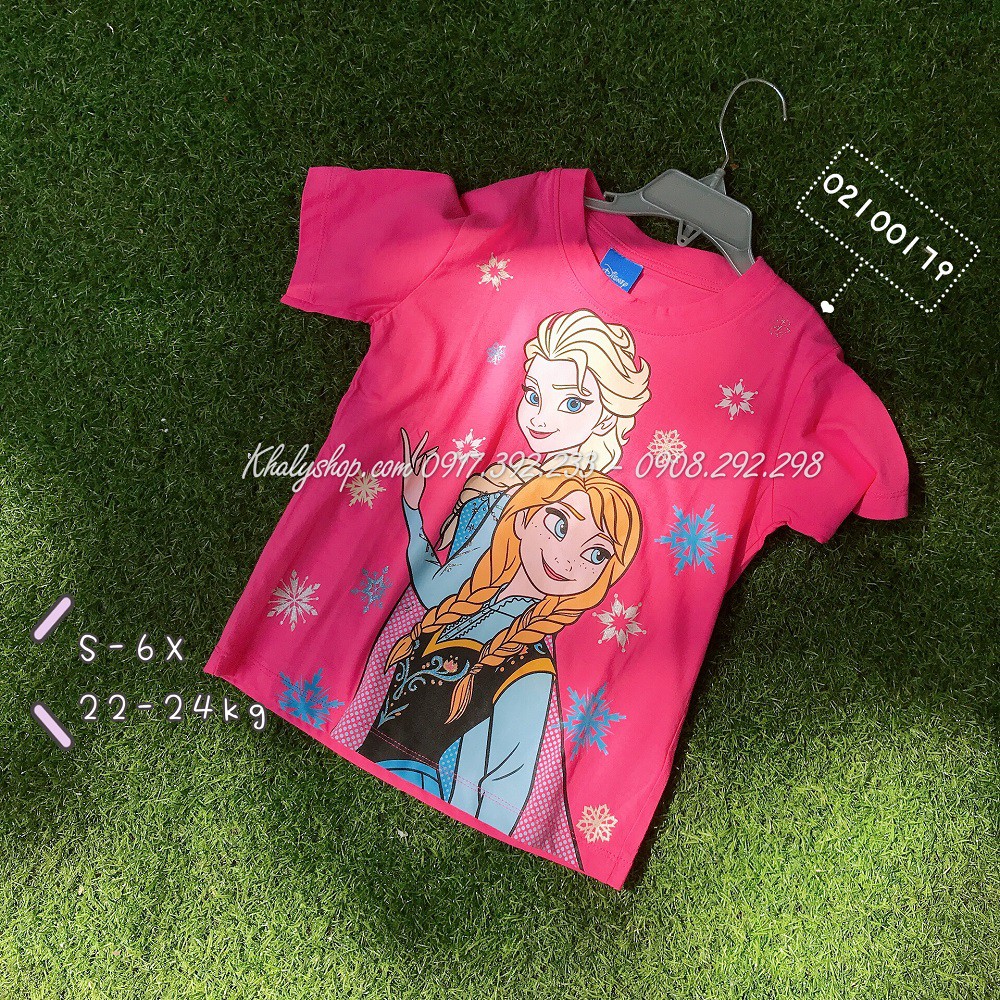 Áo thun tay ngắn trẻ em hình công chúa Elsa và Anna (Frozen) màu hồng size S-6X cho bé gái 6 tuổi (Thái Lan) - ATFZH02