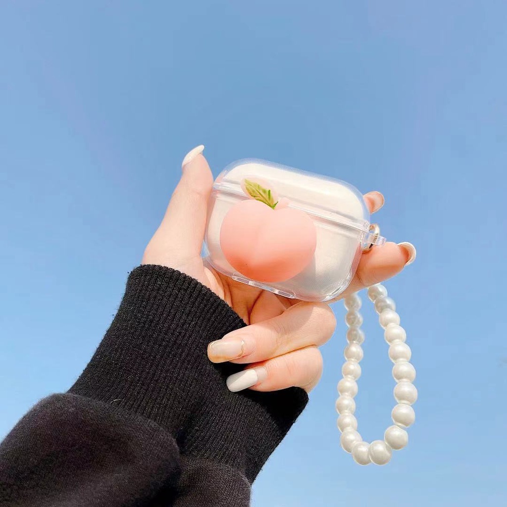 Vỏ bao đựng tại nghe airpod gắn đào  -Vỏ ốp case airpods bảo vệ bao đựng tai nghe không dây bluetooth 1/2/Pro/i12/i9/i7