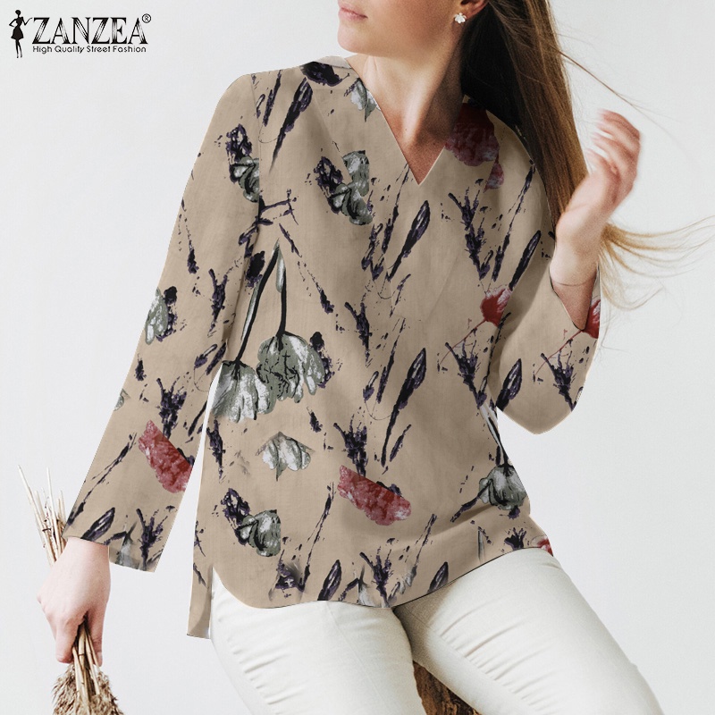 Zanzea Áo Sơ Mi Nữ Tay Dài Cổ Chữ V Họa Tiết Caro Phong Cách Vintage