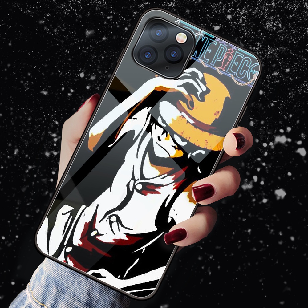 Ốp Điện Thoại Kính Cường Lực In Hình Anime One Piece Cho iPhone 11 12 13 Pro Max iPhone 7 8 Plus SE 2020 X XS