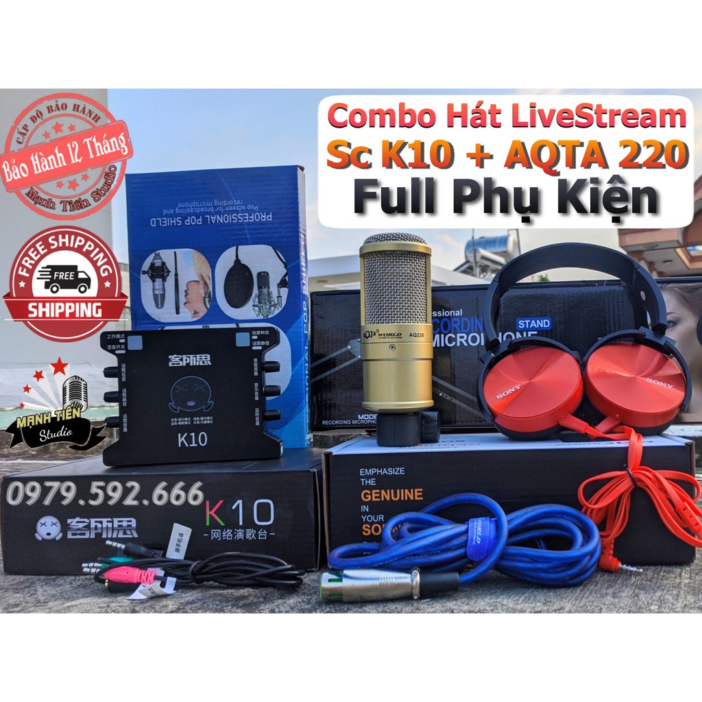 [COMBO THẦN THÁNH] Combo Sound Card K10 + Micro AQTA 220 ( Đầy Đủ Phụ Kiện )