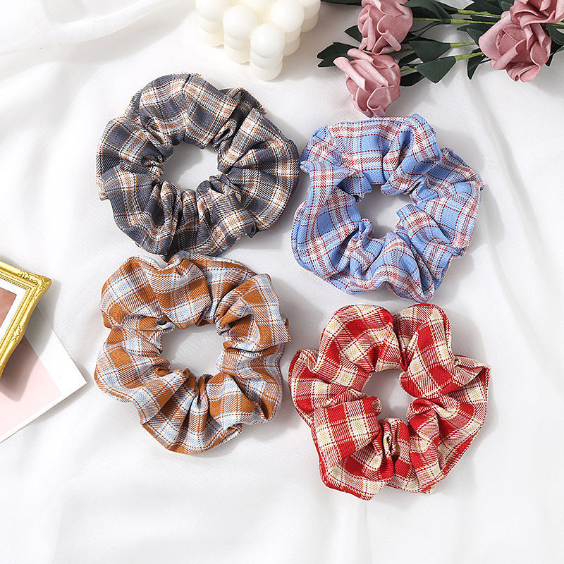 Forest Department Large Intestine Fat Intestine Hair Tie Hair Tie Head Rope Korea Ins Net Red Simple Cold Wind Sweet Fairy Girl Plaid Large Intestine Circle Hair Accessories