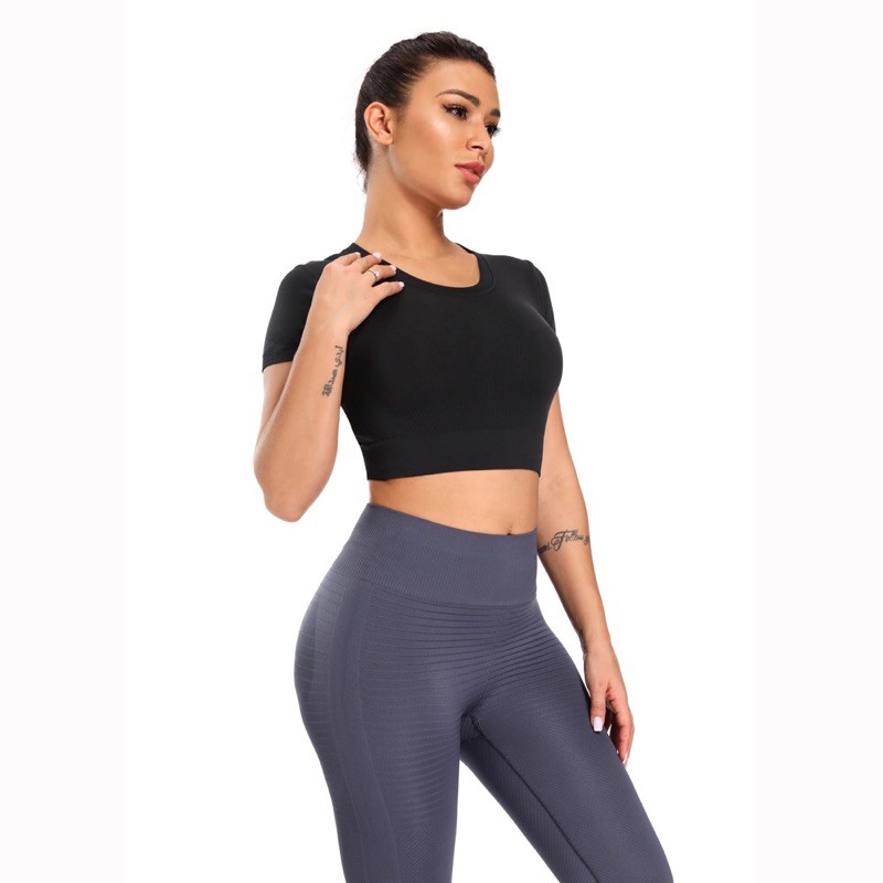 Áo Croptop Tập Yoga Gym Thể Thao Dệt Kim Misshine Tay Ngắn Chất Mềm Mịn Co Giãn Tốt