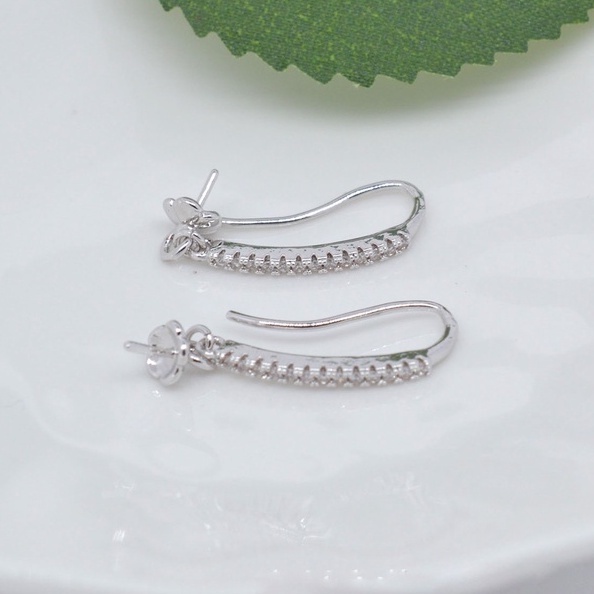 [B4T2] Phụ kiện trang sức (DIY) - Cặp (2) bông tai bạc trống hạt kiểu móc nạm 13v đá Zirconia mẫu tự làm