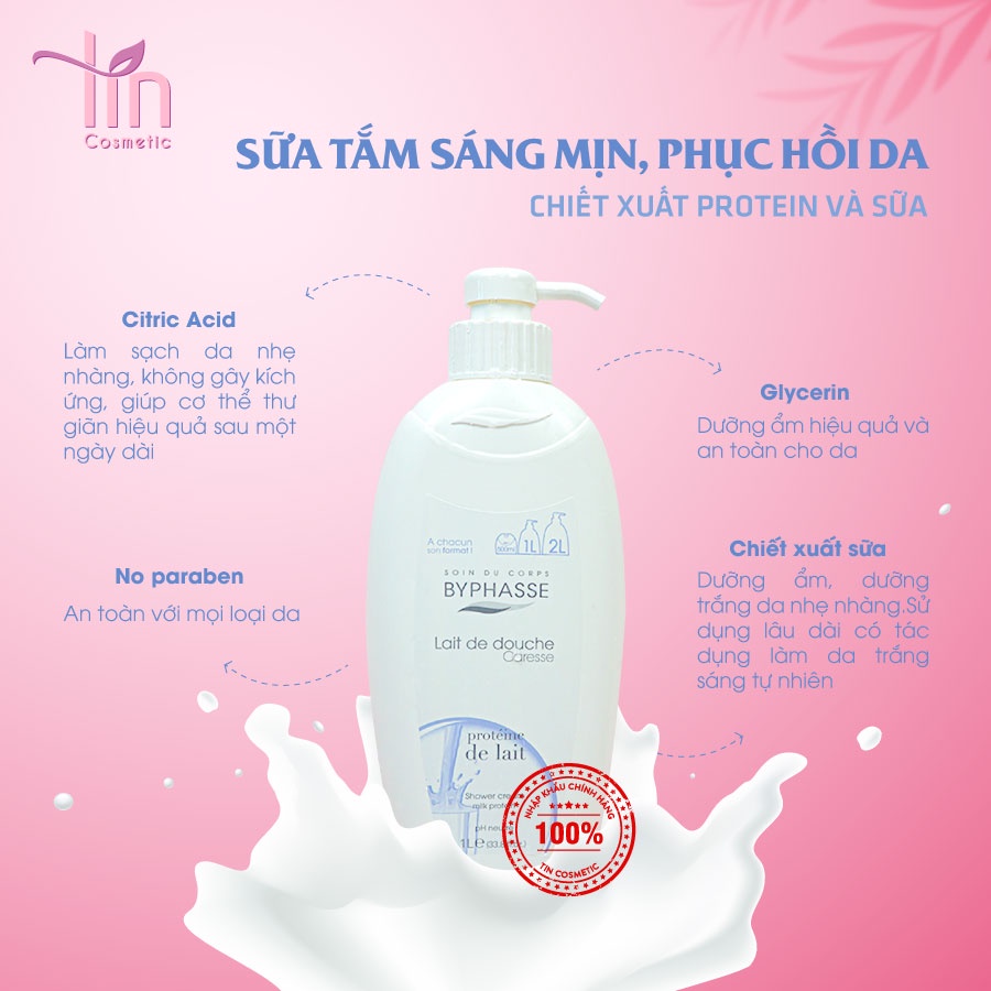 Sữa tắm nước hoa Byphasse trắng da nhập khẩu Tây Ban Nha 1000ml nuôi dưỡng làn da ẩm mượt sáng mịn cung cấp độ ẩm cho da