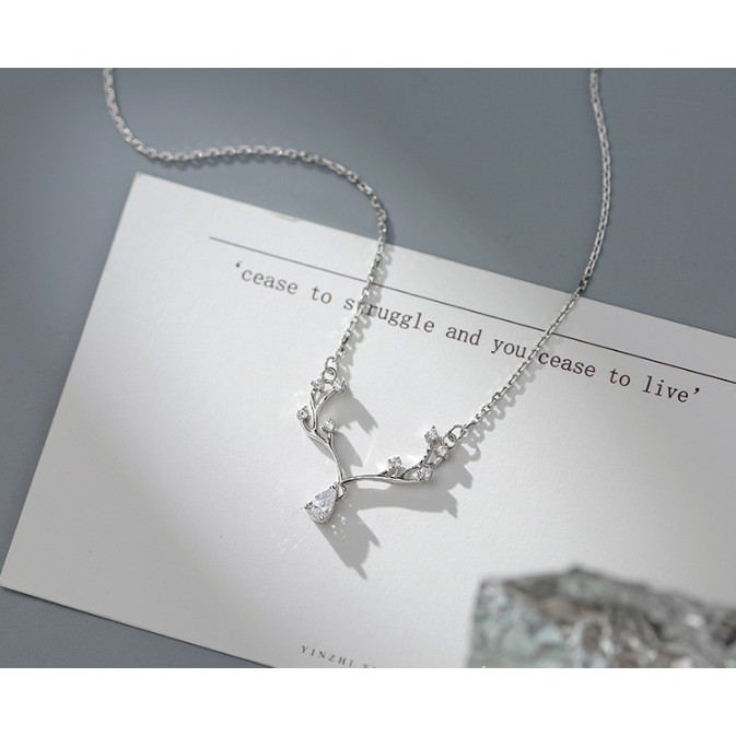 Dây chuyền nữ mạ bạc 925 thiết kế sừng nai đính đá lấp lánh chính hãng cao cấp trang sức CINLA DC012