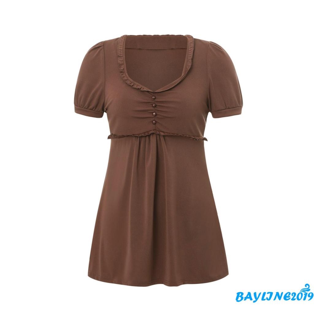 Áo Thun Nữ Ngắn Tay Cổ Chữ V Nhún Bèo Thời Trang