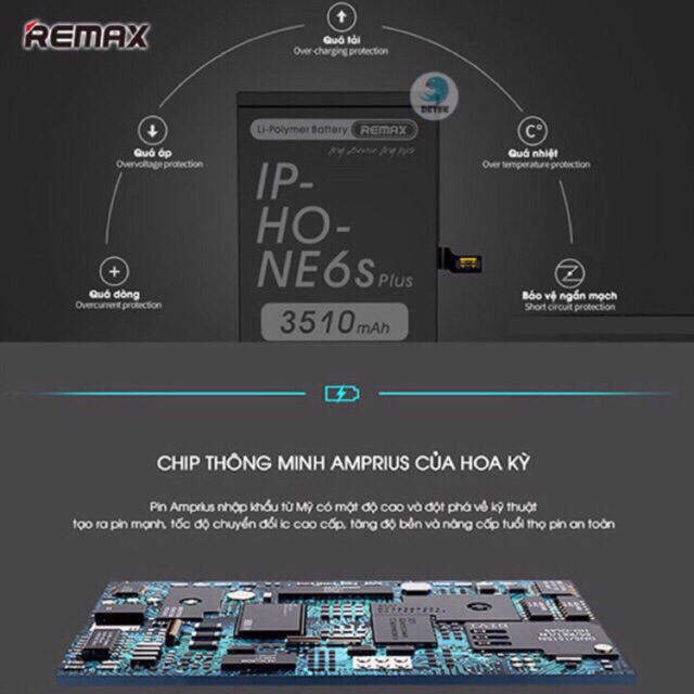 Pin IPhone 6Plus/6sPlus Dung Lượng Cao 3510mAh Remax RPA-I6 - Chính Hãng.