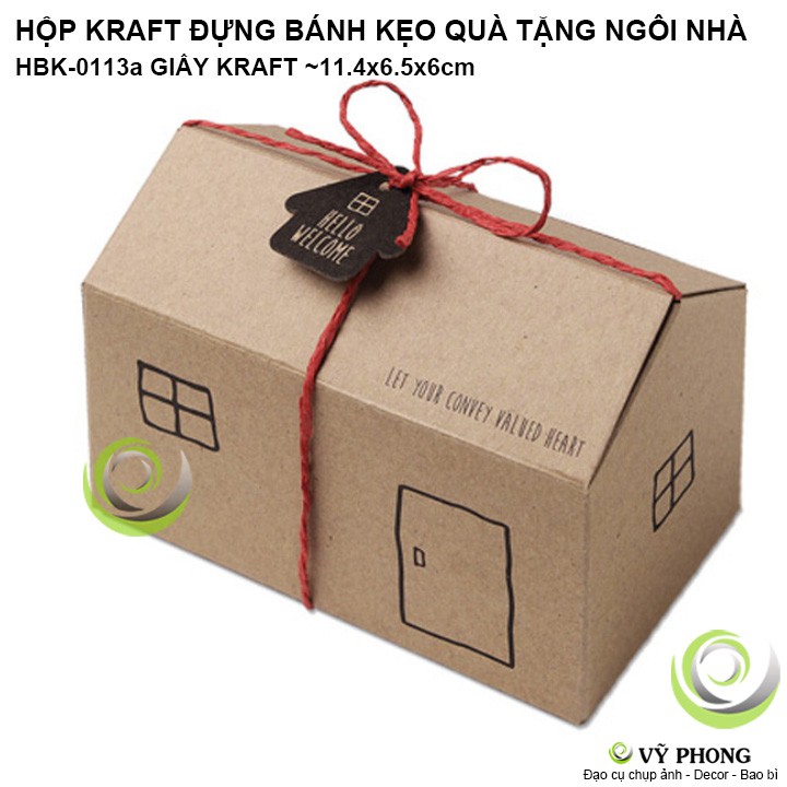 HỘP GIẤY CRAFT HÌNH NGÔI NHÀ VINTAGE ĐỰNG BÁNH KẸO QUÀ TẶNG  PHONG CÁCH HÀN QUỐC HBK-0113