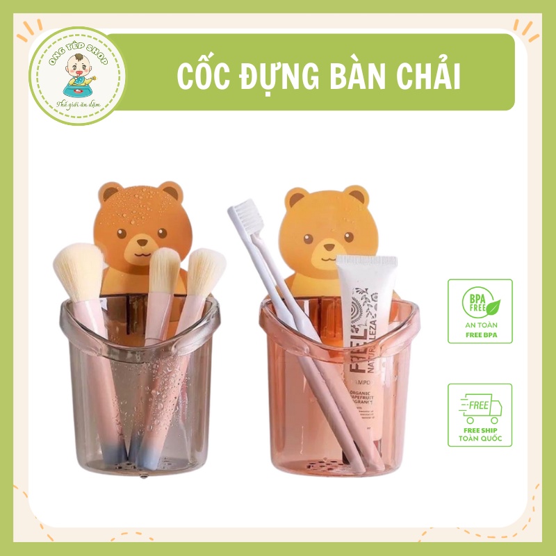 Cốc đựng bàn chải dán tường hình gấu có lỗ thoát nước