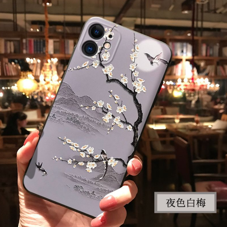 Dập nổi 12 Apple 11 vỏ điện thoại di động pro Trung Quốc gió max Flower Bird xs áp dụng iPhone retro mini bao gồm tất cả
