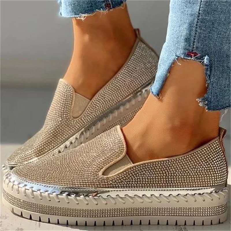 New One-foot Thick-soled Lazy Casual Rhinestone Korean All-match Flats