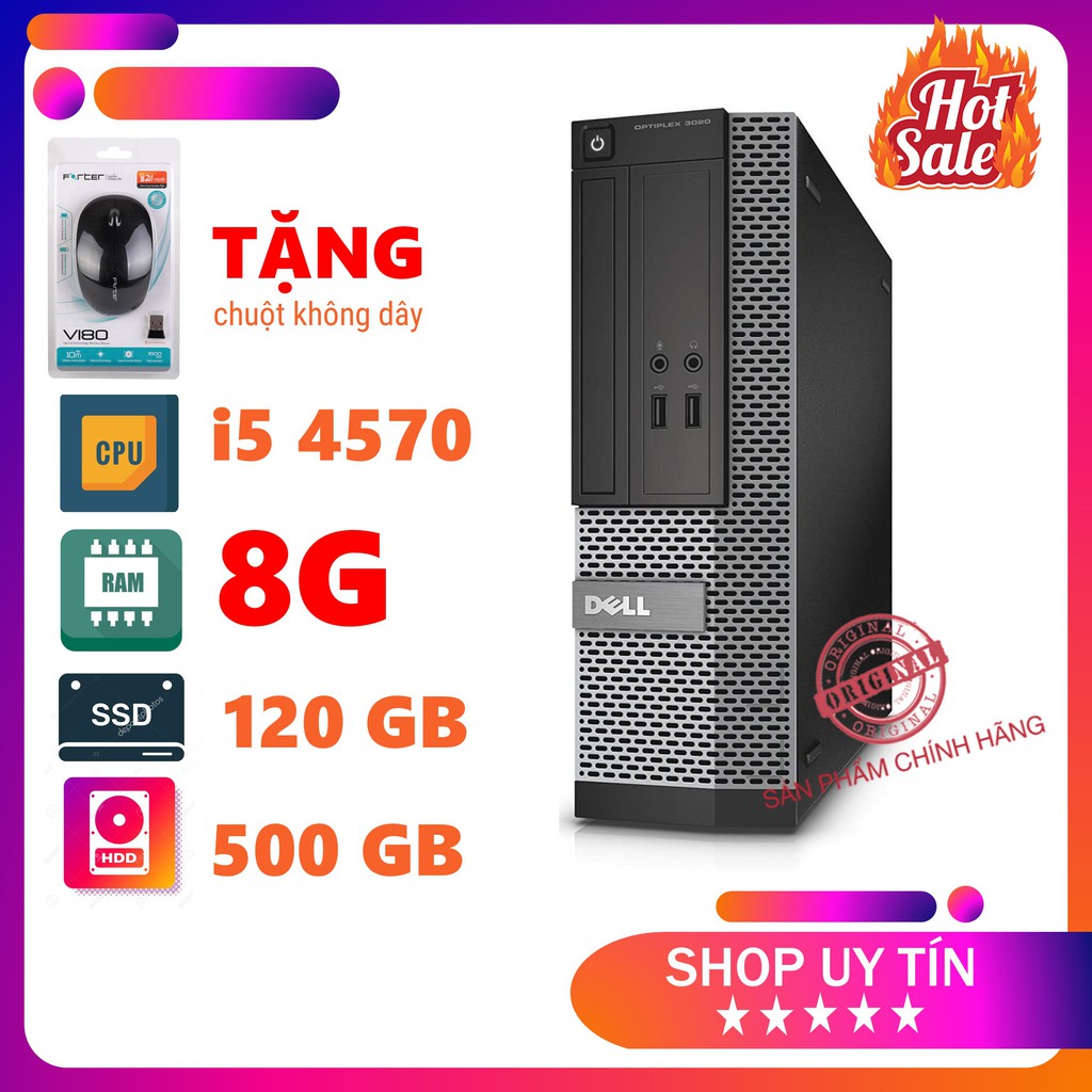 PC Đồng Bộ Dell ⚡️HoangPC⚡️ Máy Bộ Dell i5 - Dell Optiplex 3020 (I5 4570/Ram 8G/SSD 120GB/HDD 500GB) - Bảo Hành 12 Tháng
