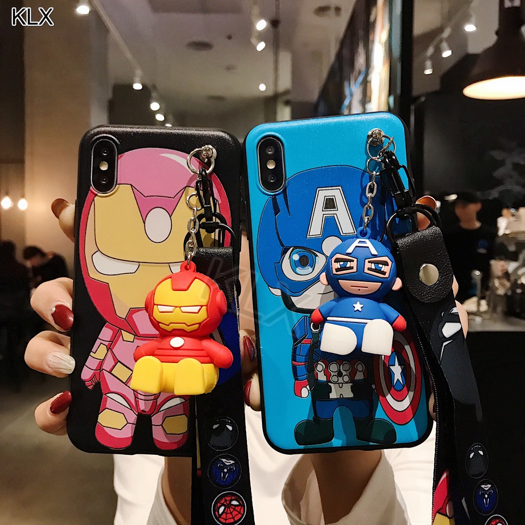 Ốp Điện Thoại Dẻo Họa Tiết Iron Man Batman Kèm Dây Đeo Cho Samsung Galaxy Note 10 Pro A30s A10s S7 Edge S8 S9 S10 Plus S10e