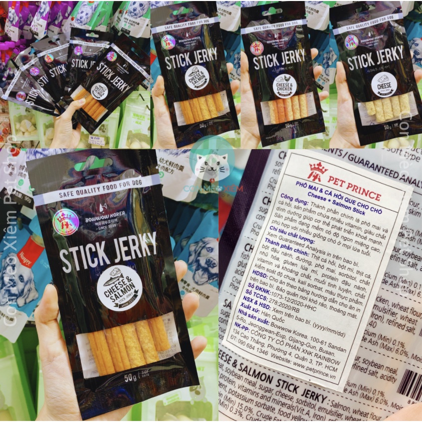 Phô mai cho chó que Bow wow stick jerky 50g, cheese que snack ăn vặt huấn luyện cún Con Mèo Xiêm