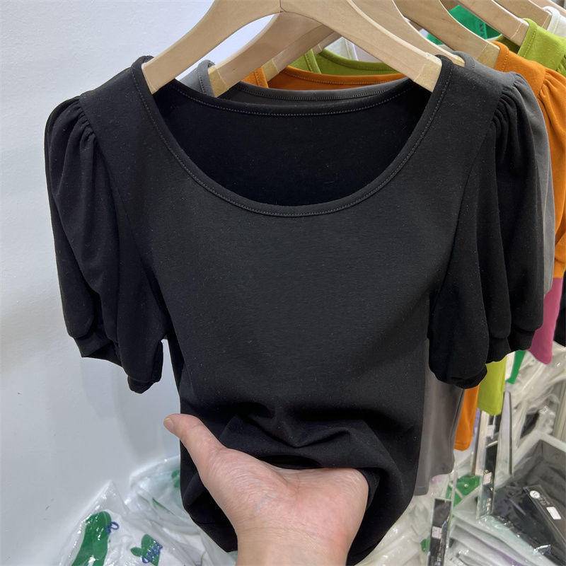 Áo Thun Cotton Ngắn Tay Cổ Tròn Màu Trơn Thời Trang Mùa Hè 2022 Mới