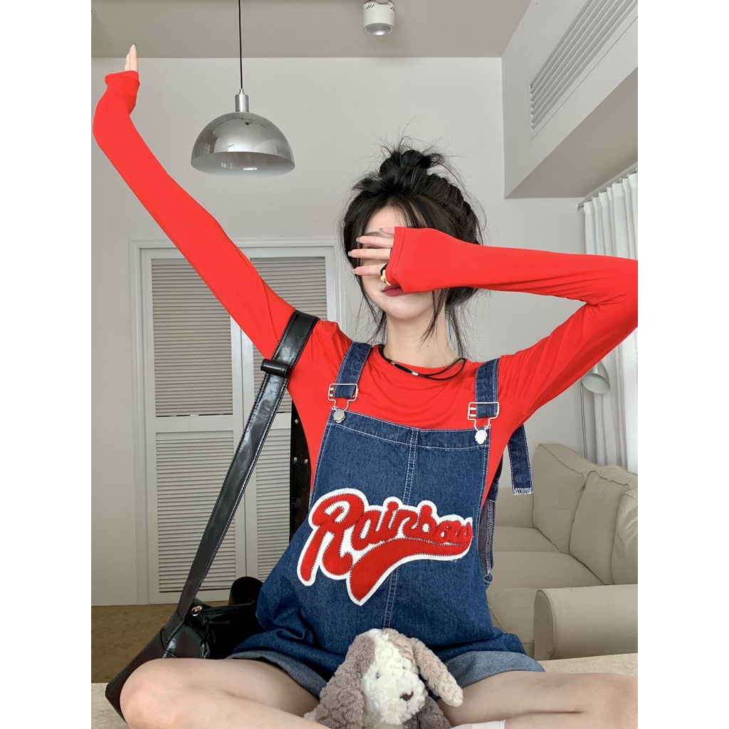 Quần Yếm Jean Ngắn Dáng Suông Rộng Phong Cách Vintage Thời Trang Hàn Quốc Cho Nữ