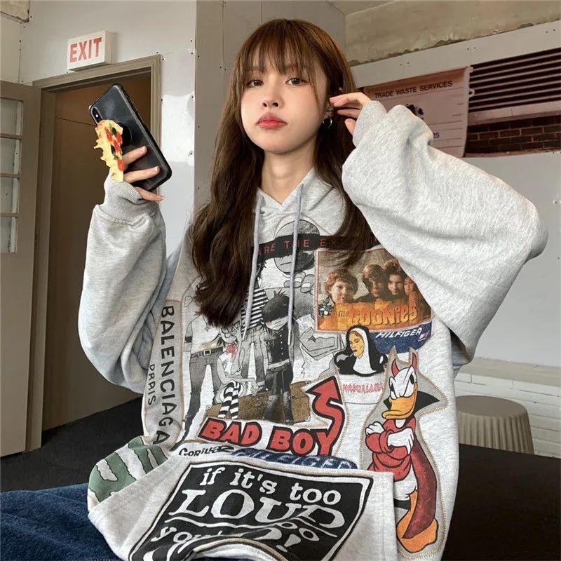 Áo hoodies dáng rộng thời trang đường phố dành cho nữ size 40-150kg