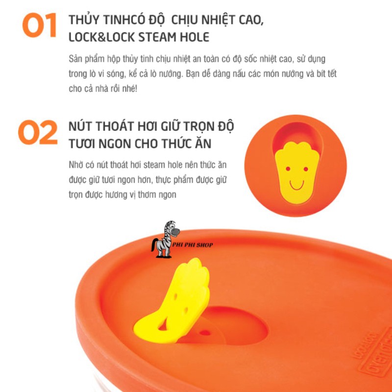 Hộp thủy tinh chịu nhiệt Lock&amp;Lock Ovenglass Steamhole nắp silicone sử dụng lò vi sóng