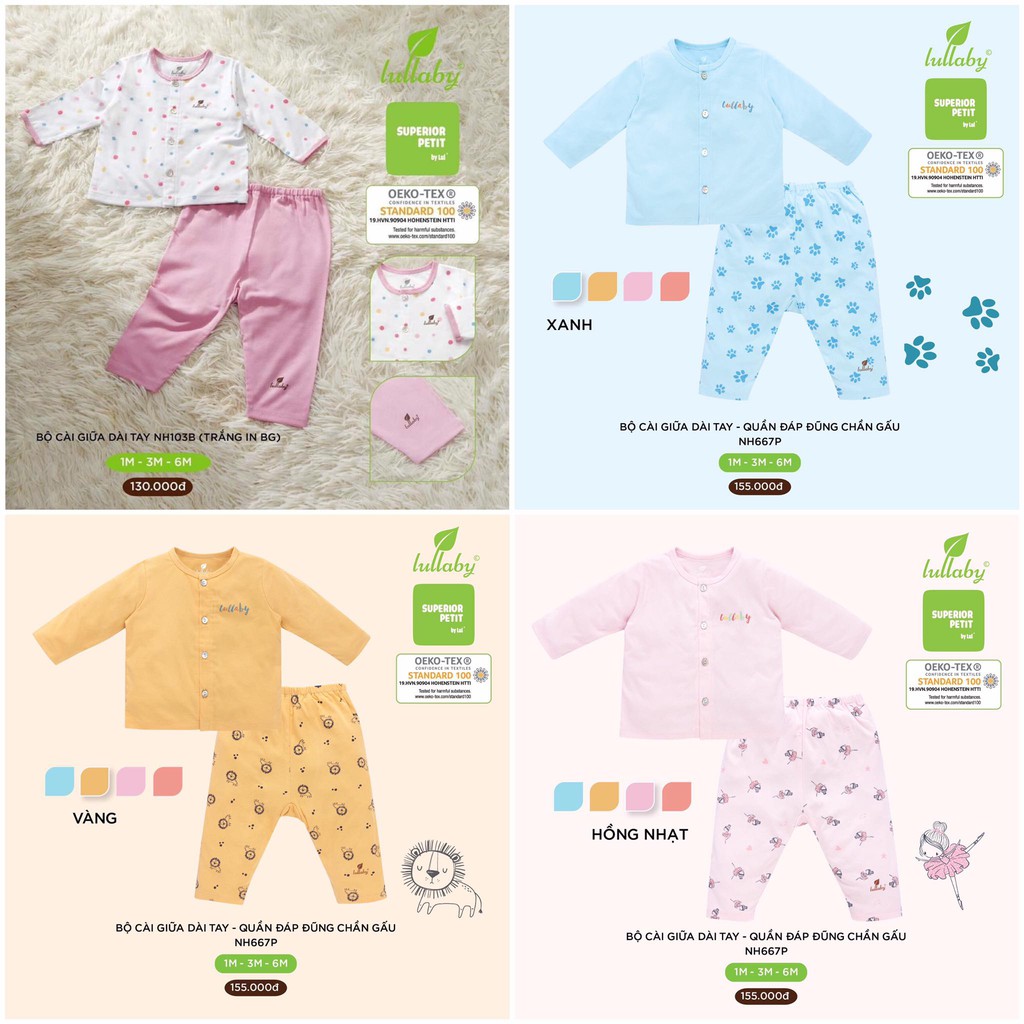 [CHÍNH HÃNG] Bộ dài tay cài giữa petit cao cấp họa tiết trẻ em Lullaby