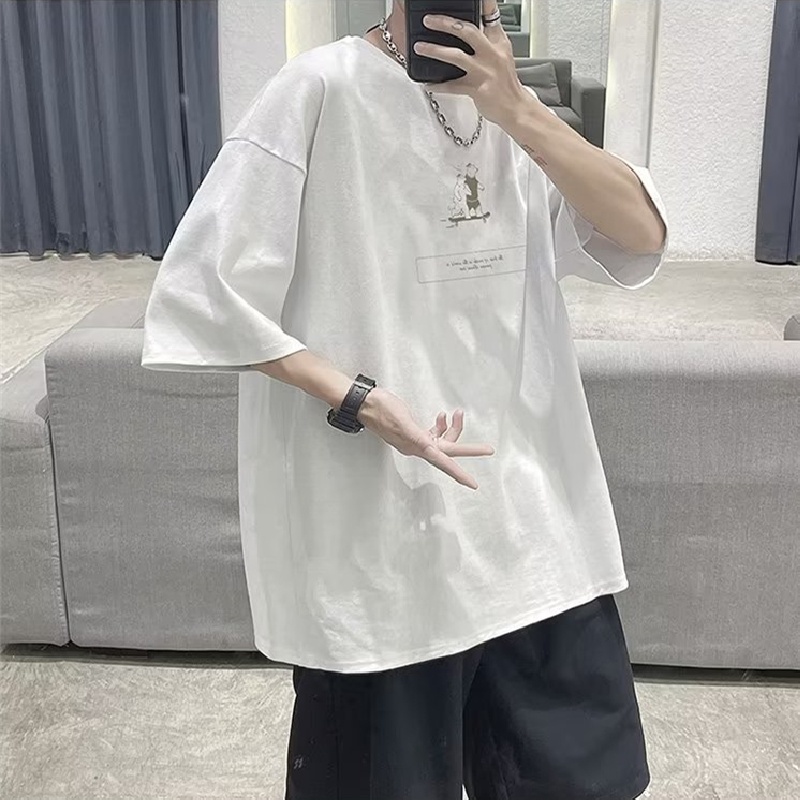 Áo Thun Dáng Rộng In Họa Tiết Hoạt Hình Phong Cách Hồng Kông Thời Trang Cho Nam Và Nữ [M-8XL]