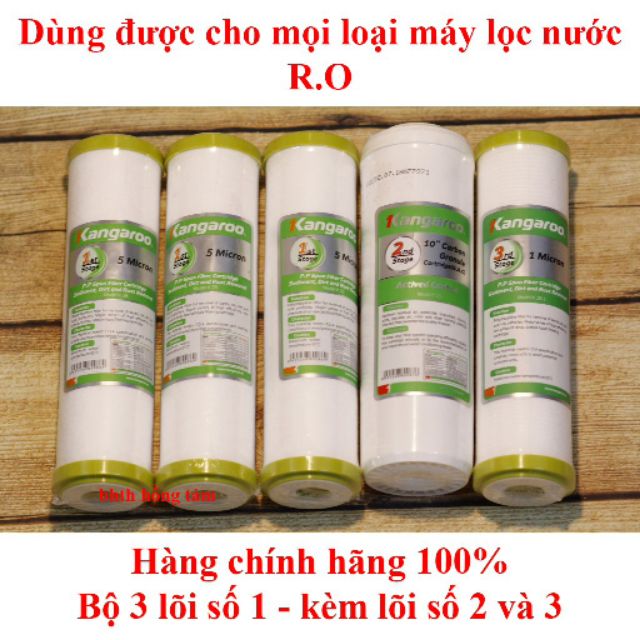 Quả lọc nước kangaroo bộ 5 lõi lọc gồm 3 loại số 11 loại số 2 và một loại số 3 dùng cho máy lọc nước RO