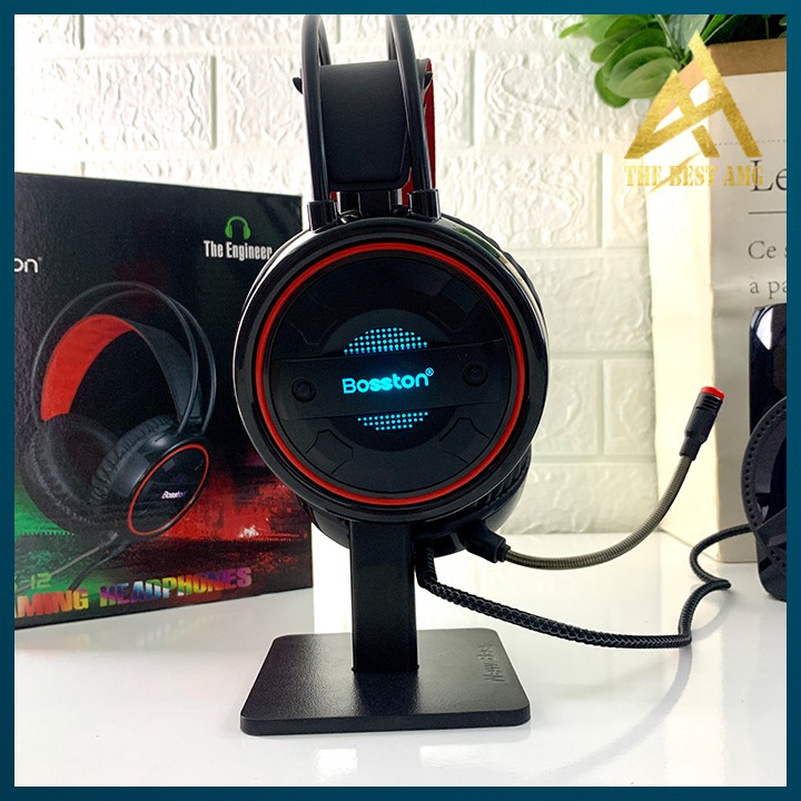 Tai Nghe Gaming Có Dây Headphone Chụp Tai BOSSTON HS-12 Đèn LED RGB - Tai Nghe Nhạc Máy Vi Tính Laptop Game Thủ Có Micro