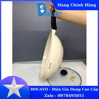CHẢO RÁN XÀO CHỐNG DÍNH CAREZ WOC453DI-28 hợp kim đúc khối màu kem, 2 đáy từ, phủ Ceramic cao cấp Đocavo