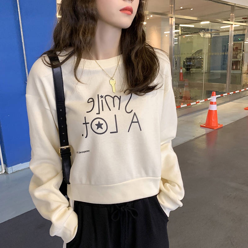 Áo Thun Lửng Tay Dài Cổ Tròn Phong Cách Hàn Quốc Thời Trang Mùa Thu Mới Cho Nữ