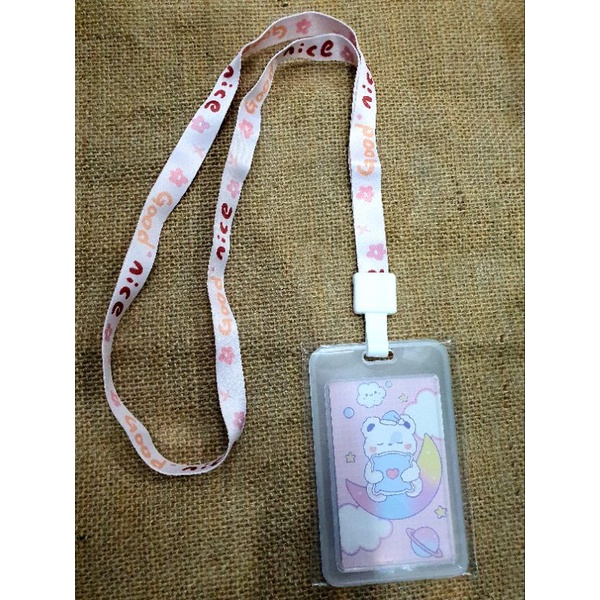 Dây lụa họa tiết dễ thương đeo thẻ kèm hộp nhựa đựng thẻ chống nước