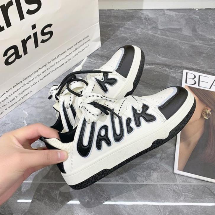 Giày thể thao nữ độn đế chữ phản quang cao cấp Giầy sneaker DPIDE đen trắng phong cách Ulzzang Hot trend 2022