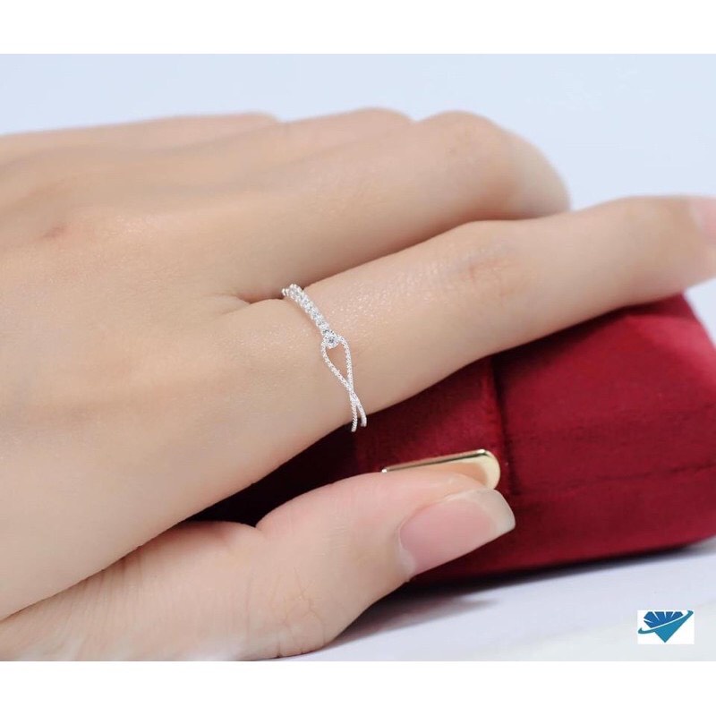 Nhẫn nữ vô cực đính đá nhỏ dáng hở chuẩn bạc ta - Kho sỉ bạc Nhất Linh