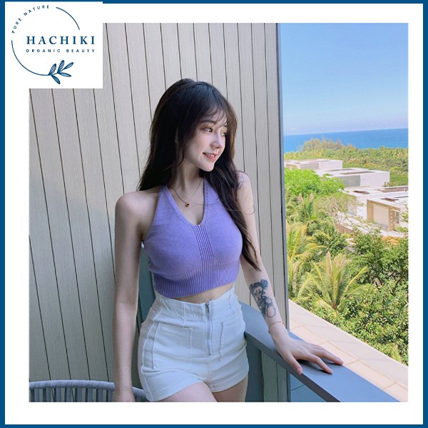 Áo croptop nữ kiểu 2 dây ôm body sang trọng, Croptop nữ ôm màu trắng đen chất len đẹp thời trang cao cấp HACHIKI