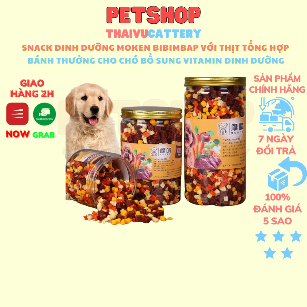 Bánh thưởng Moken Bibimbap , Snack dành cho chó mèo với topping thịt thật bổ sung dinh dưỡng, vitamin cho chó